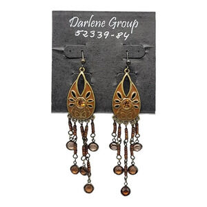 Darlene Group Bohemian Style Champagne Glass Bead Graduated Dangle Earrings Taup